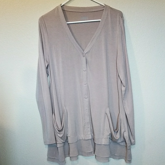 LOGO Mauve Blush Button Down Cardigan Ruffle Hem - Picture 7 of 8